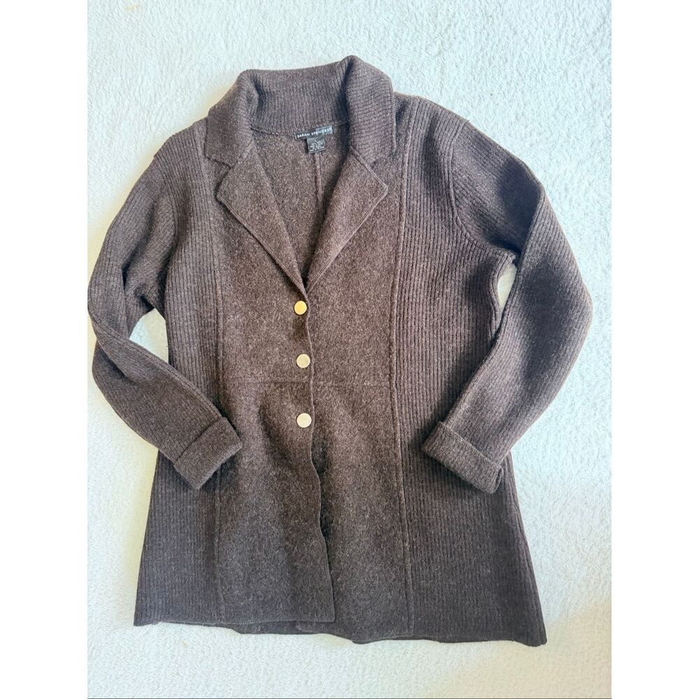Sarah Spencer 100% Wool Brown Sweater Blazer Jacket Size L